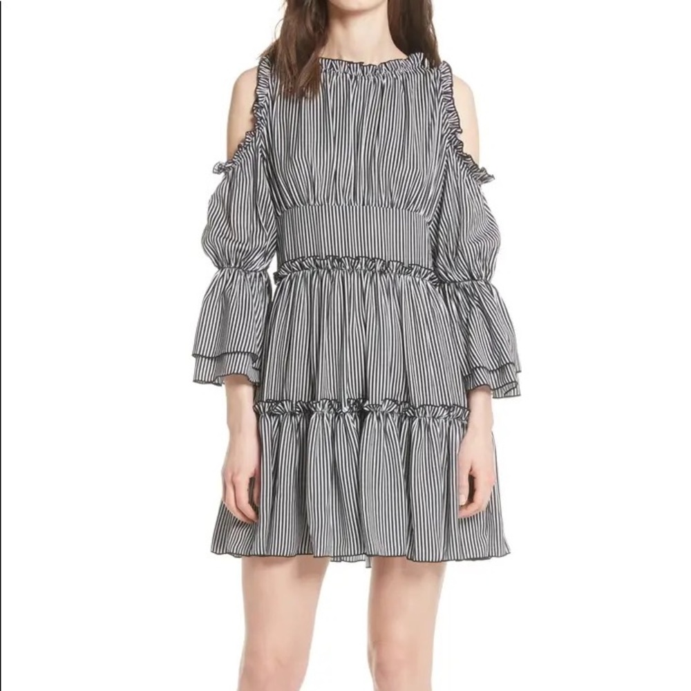 MAJE Radise Cold Shoulder Ruffled Minidress In Multi 1